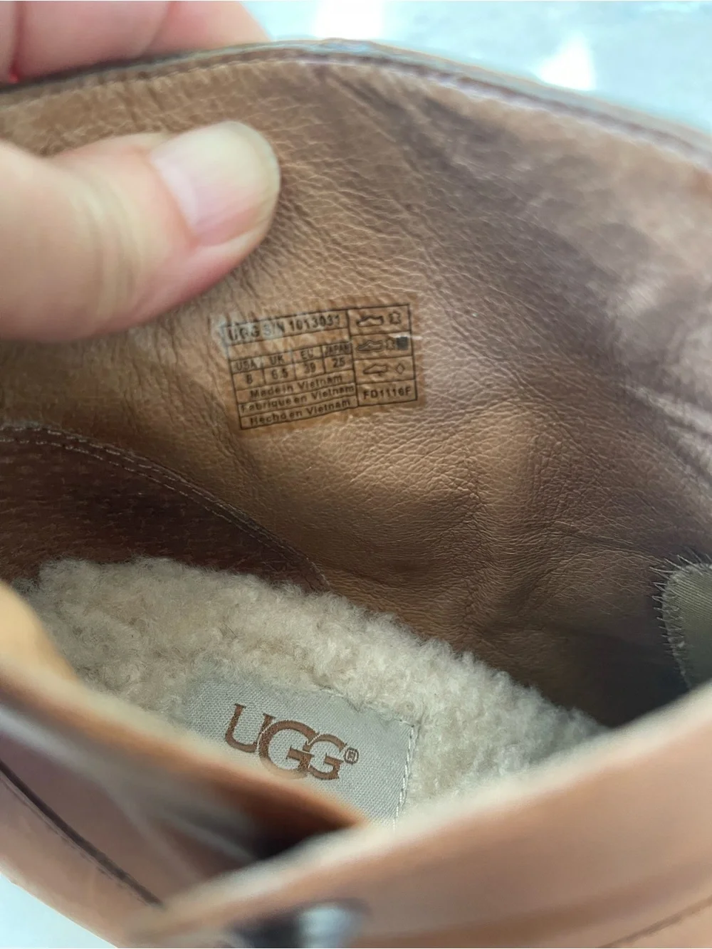 UGG Women's Tan Leather Wedge Ankle Boot 8
